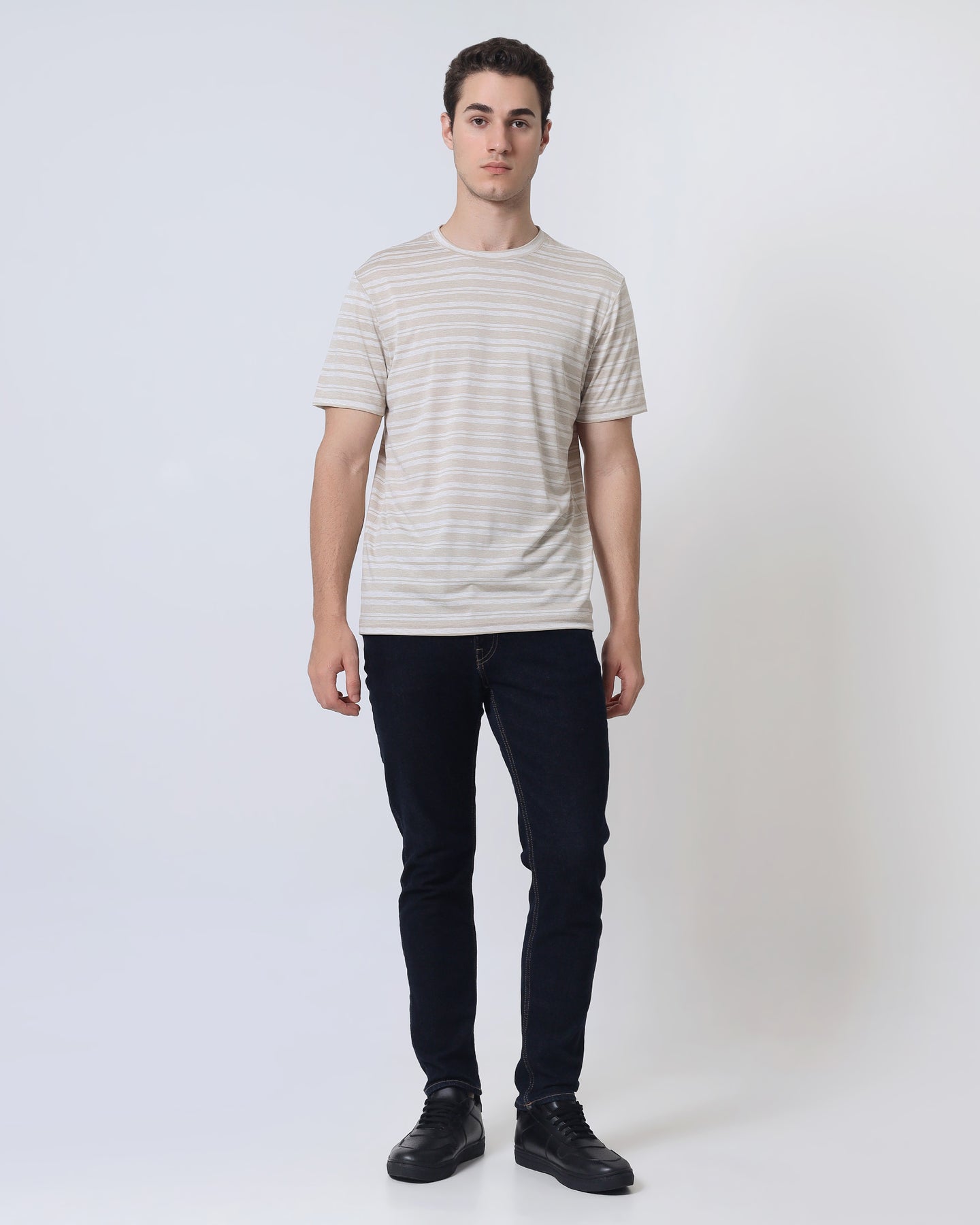 Quieti Performance Regular Fit, Rye Stripe Knit, Short Sleeve Crew Neck Tee